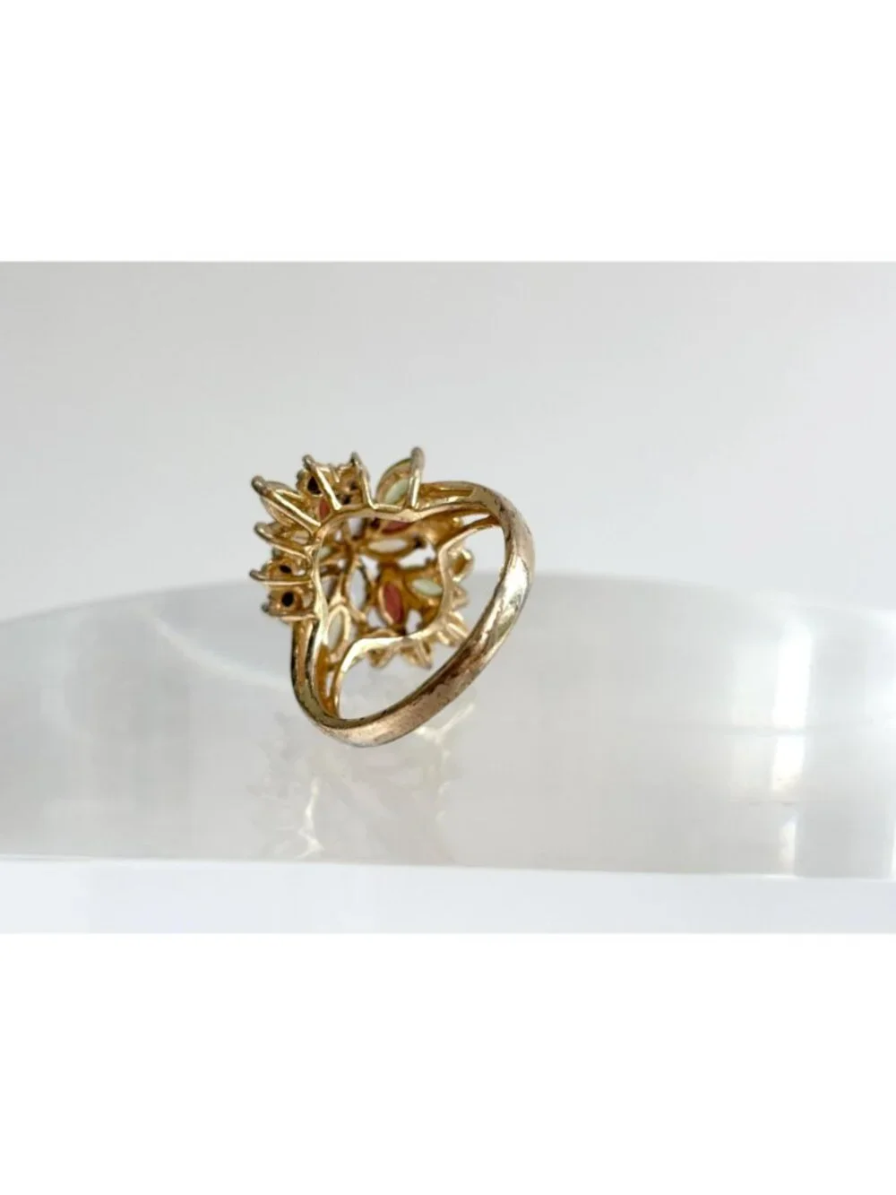 Rainbow Gemstone Vermeil Floral Sterling Silver 925 Vintage Ring - sz 8